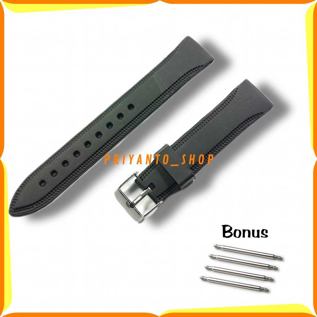 Tali Karet jam tangan 18mm Rubber Strap Hitam Import Bonus Pen