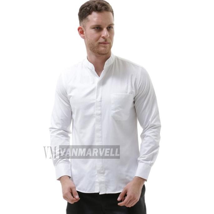 VM Baju Koko Putih Panjang Slimfit Kemeja Koko Kerah Shanghai