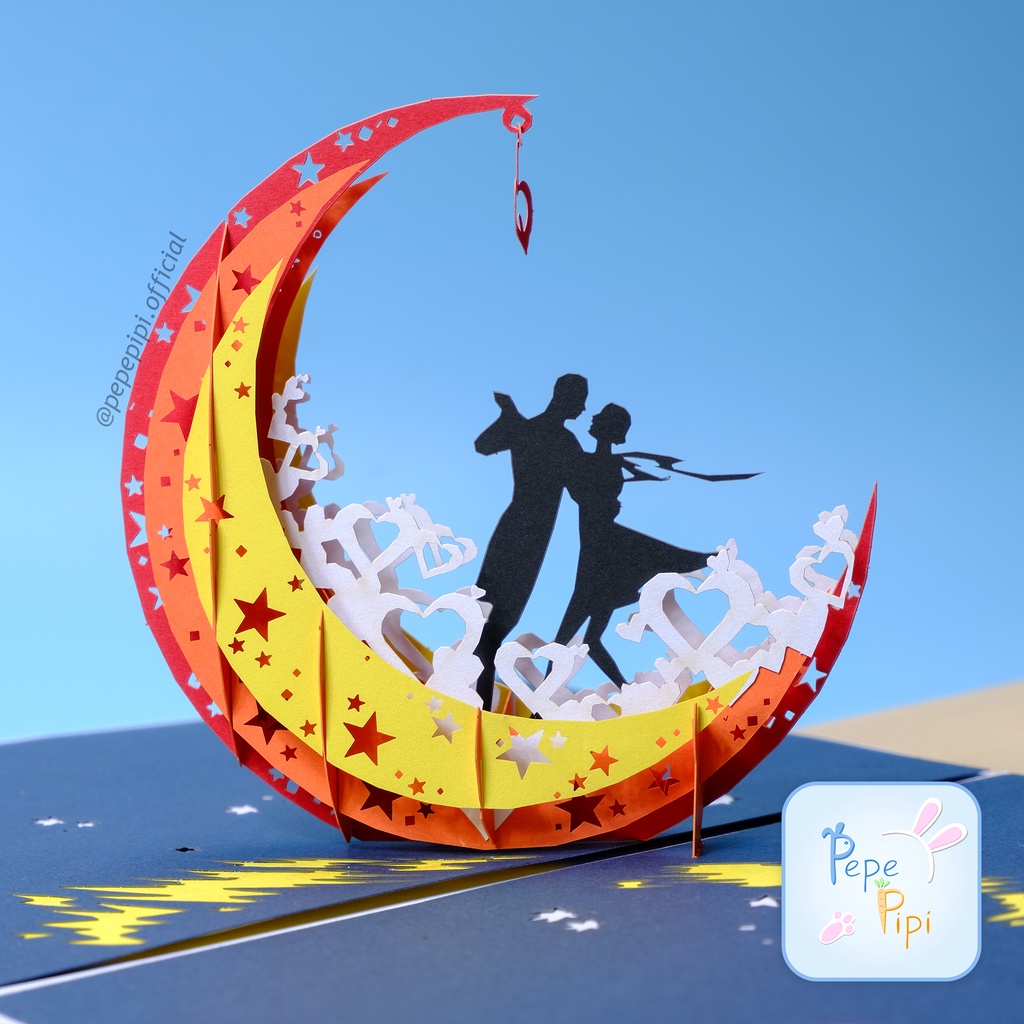 Pop Up Card Bulan Couple  3D - Ciuman Kartu Ucapan moon