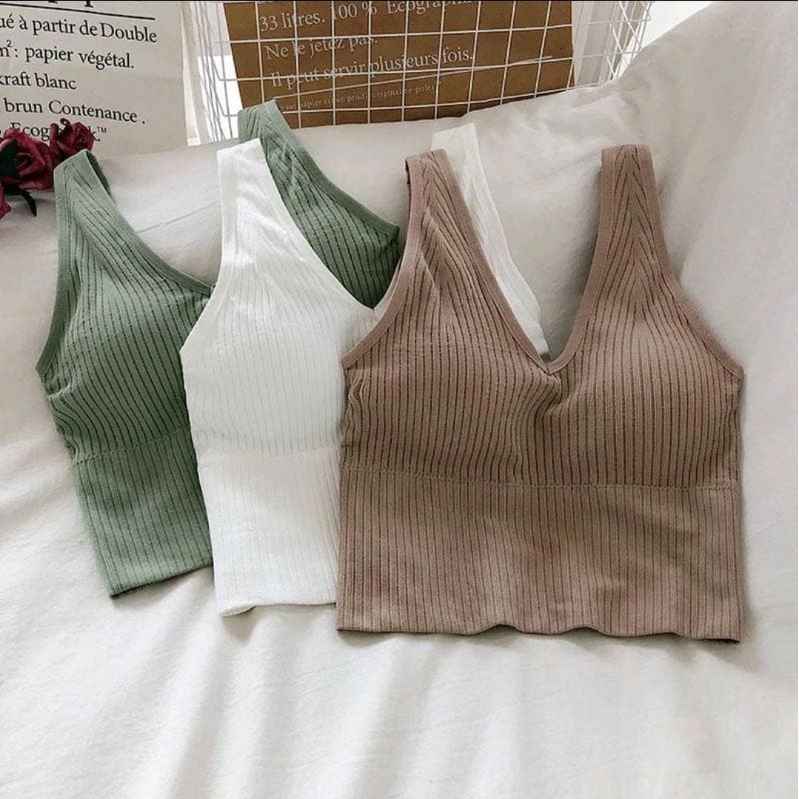TANKTOP WANITA KAMISOL KOREAN STYLE CUP BRA BAHAN KNIT SPANDEX