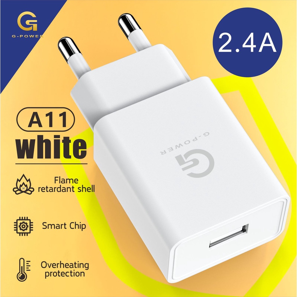 G-POWER QUICK CHARGER A-11 untuk MICRO/ TYPE C/ LIGHTING 2.4A OUTPUT MURAH ORIGINAL GARANSI RESMI