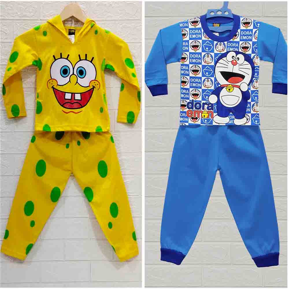 MKids88 - Baju Setelan KAOS Anak Perempuan Spongebob Doraemon