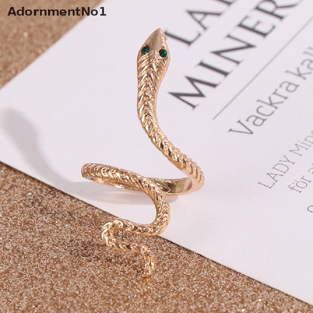 (AdornmentNo1) 6pcs / set Cincin Vintage Adjustable Bentuk Ular Aksen Kristal + Berlian Imitasi Untuk Wanita