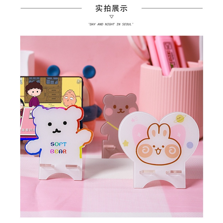 Colorful Cartoon Bear Heart Shape Acrylic Portable Miniature Phone Holder