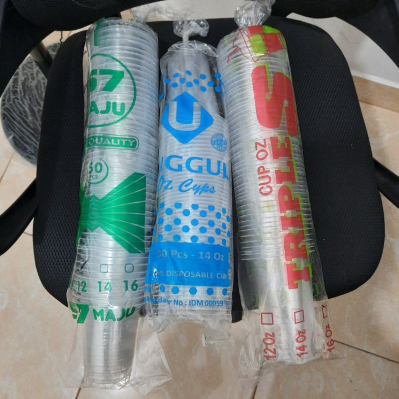 Gelas plastik 12 OZ, 14 OZ, 16 OZ ( ISI 50 )