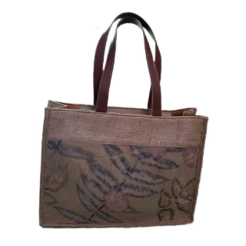 Tas wanita goni kulit sintetis kanvas ecoprint/teknik pembuatan tas dengan bahan dan pewarna alami