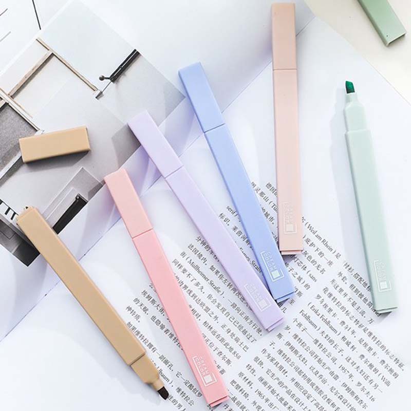 6pcs Spidol Highlighter Ujung Lembut Portable Untuk Stationery Sekolahkantor