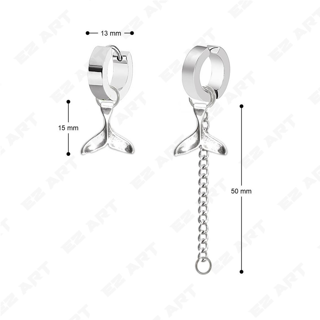 1 Buah EZ-AR Anting Jepit / Tusuk untuk Pria / Wanita Gantungan Ekor Ikan Paus Bahan Stainless Steel