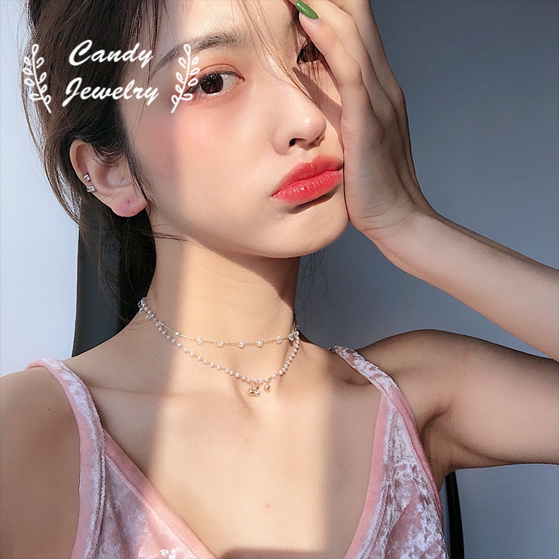 Candy Jewelry Fashion Simple Pearl Choker Multilayer Chain Necklace Rhinestone Necklaces for Women Korea