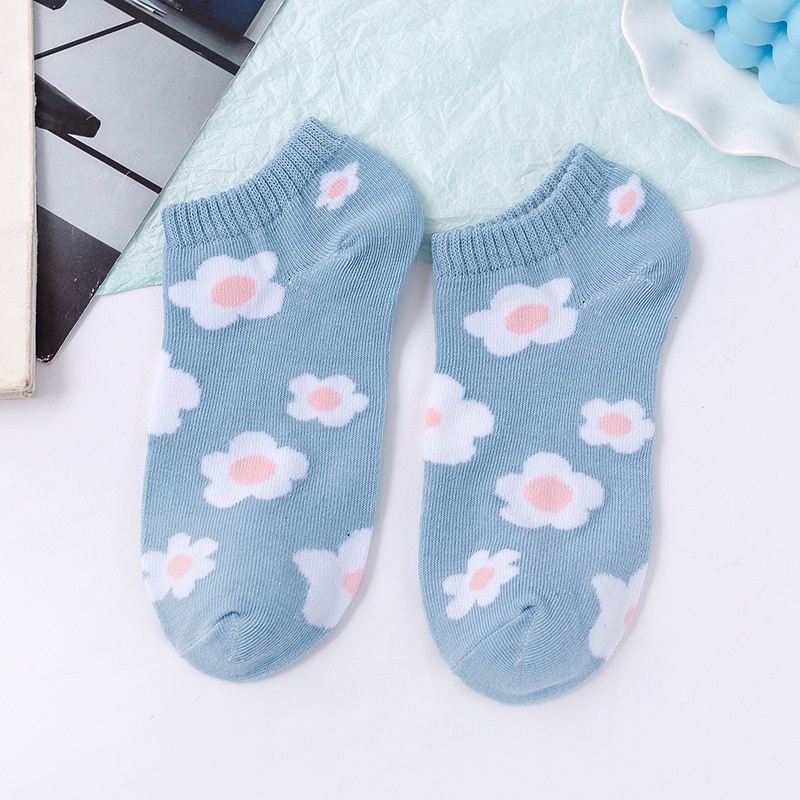 MURMURE.ID | KAOS KAKI WANITA MOTIF BUNGA BIRU FASHION KOREA WOMEN SOCK IMPORT MURAH CS056-BUNGA BIRU