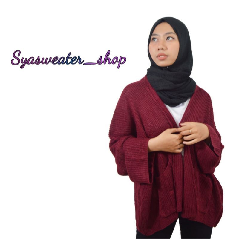 Syasweater -  LOCCY CARDY Cardigan Rajut Wanita Kardigan Tebal Oversize XL-Maroon