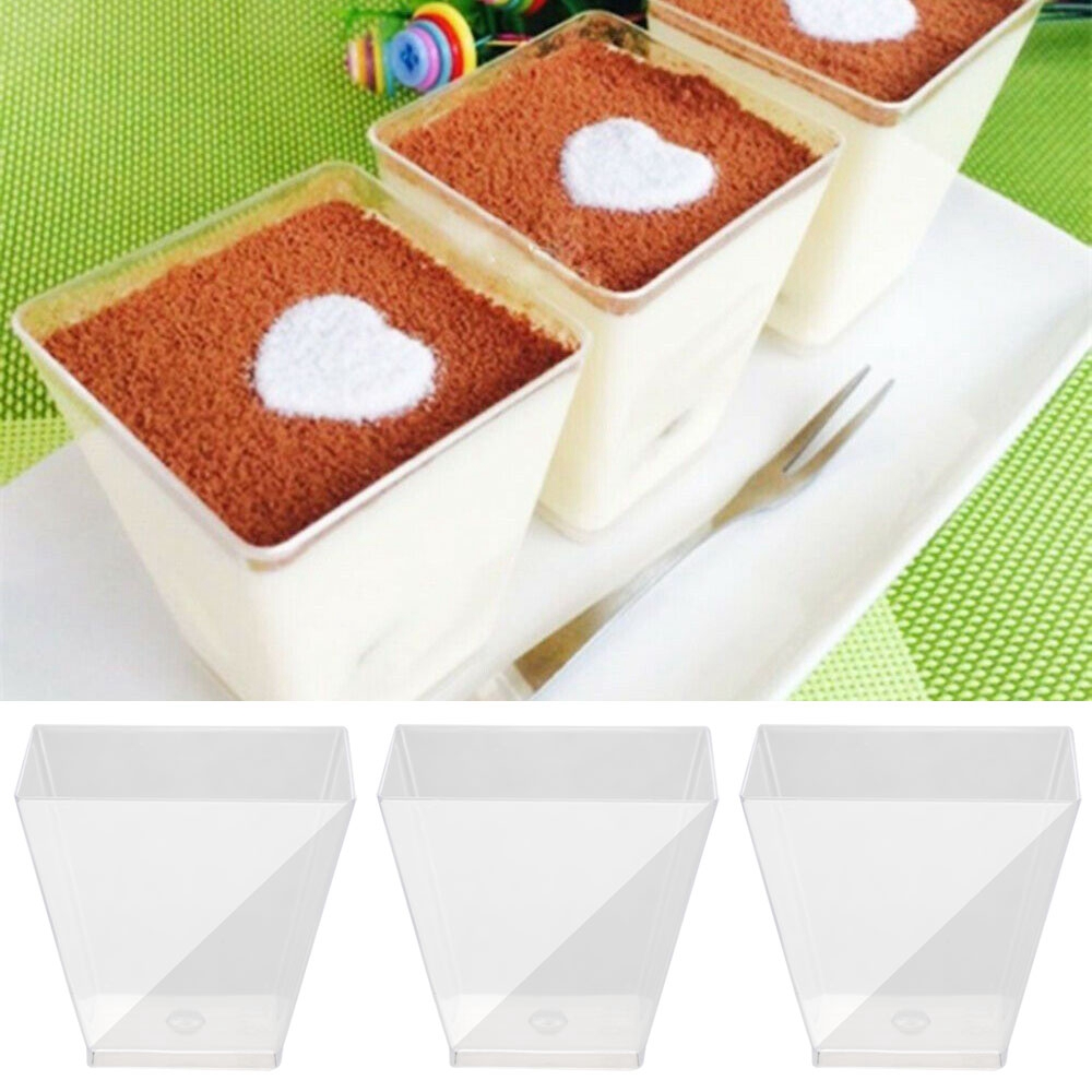 50 Pcs Cangkir Dessert Sekali Pakai Bentuk Persegi Bahan Plastik Ukuran 60ml