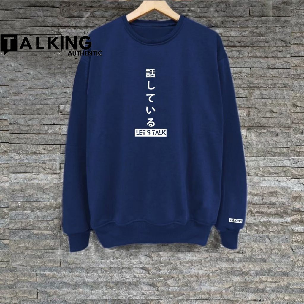 Sweater Pria Distro Japan Crewneck Hitam Sablon Suiter Cowok Jumbo Switer Krunek  Oversize Bigsize-Navy