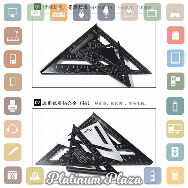 VKTECH Penggaris Siku Mistar Triangle Ruler Aluminium 7 inch - A10D01 - Black`2GWX69-