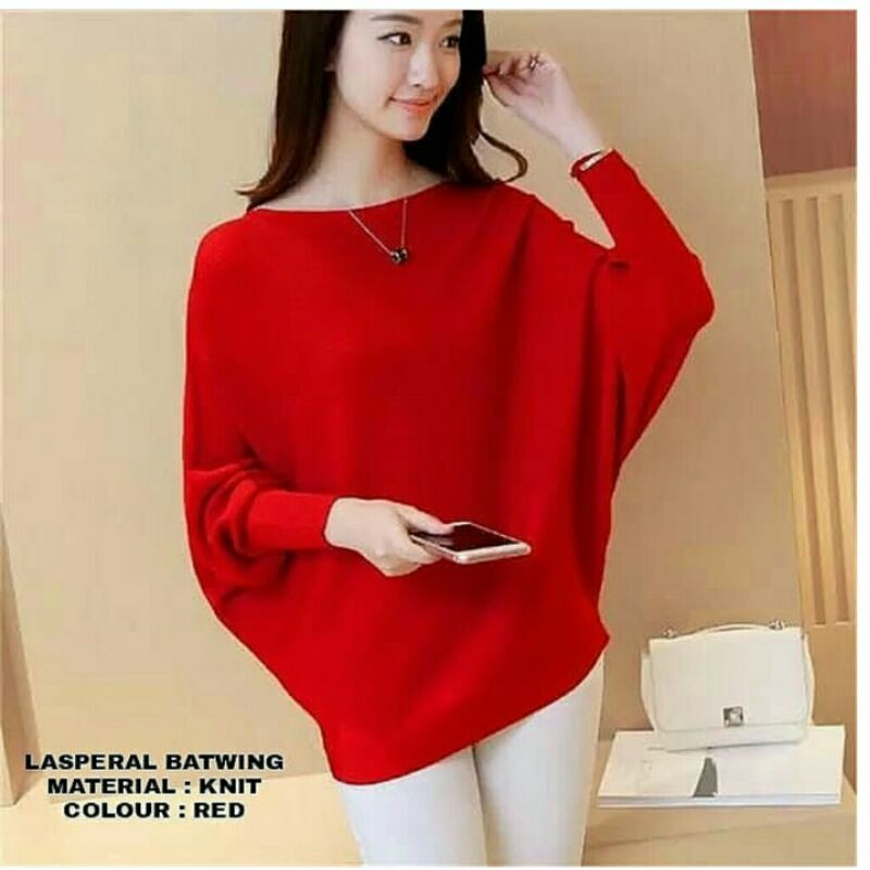 Atasan Rajut Jumbo Wanita Outerwear Blouse Batwing Oversize Lasperal Knit Prily Batwing Kalong Monochrome-Cabe