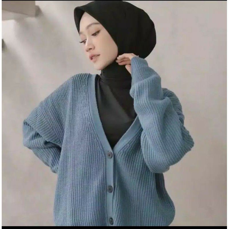 CARDIGAN RAJUT CROP INDAH RAJUTANKU-Denim
