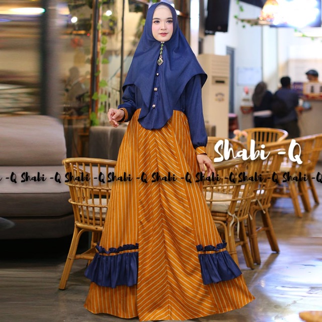 Gamis Stripe Salur Busui Hayfa Set Khimar Original By Shabi-Q