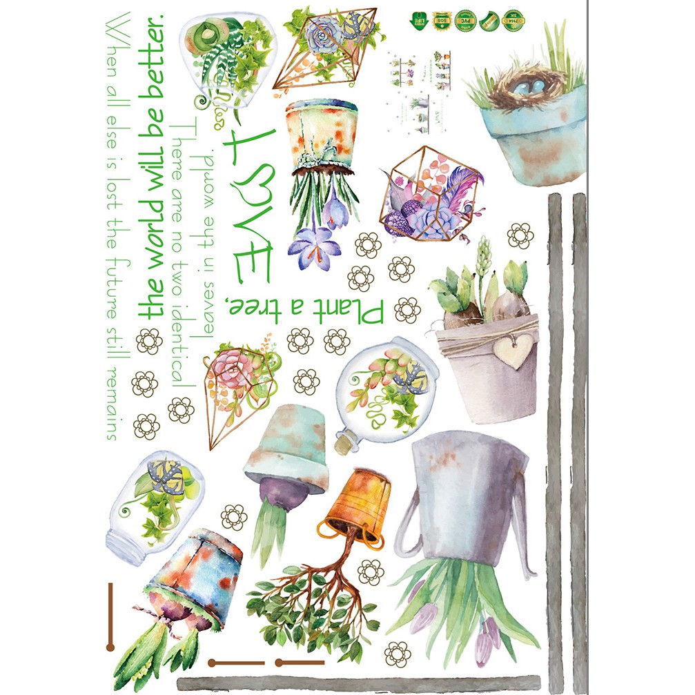 Reliza Wall Sticker Summer Green Potted Plant Garden Stiker Dinding LDR