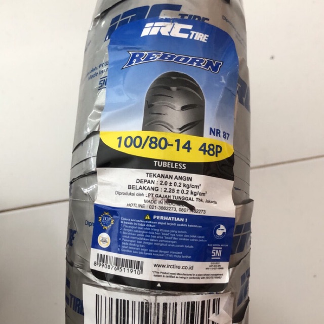 BAN LUAR MOTOR IRC TUBLES REBORN 100/80-14