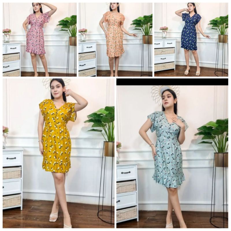 Daster bali mahalini pendek yuri/home dress pendek /rempel ruffle/busui kancing dada