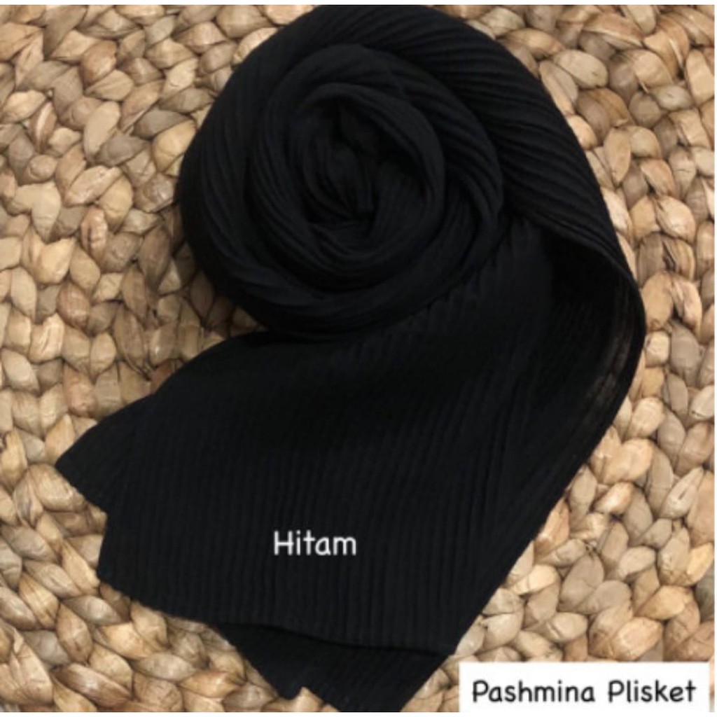 CRIMELDA PASHMINA PLISKET FULL 175x75 DIAMOND CREP HIJAB FASHION MUSLIM-HITAM P.PLISKT