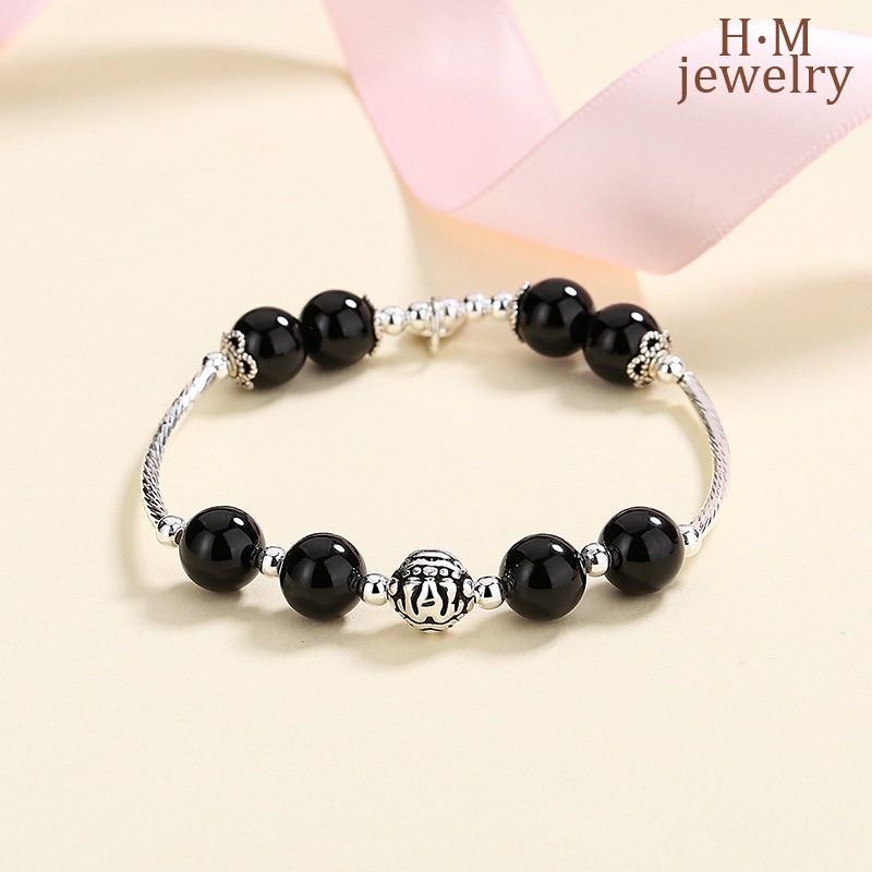 Gelang Obsidian Warna Hitam Dan Emas Untuk Wanita