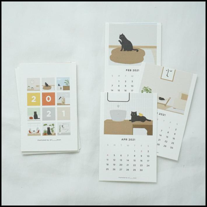 

Fr Kalender Kartu 2021 Minimalis Tema Kucing Aesthetic Calendar Card C