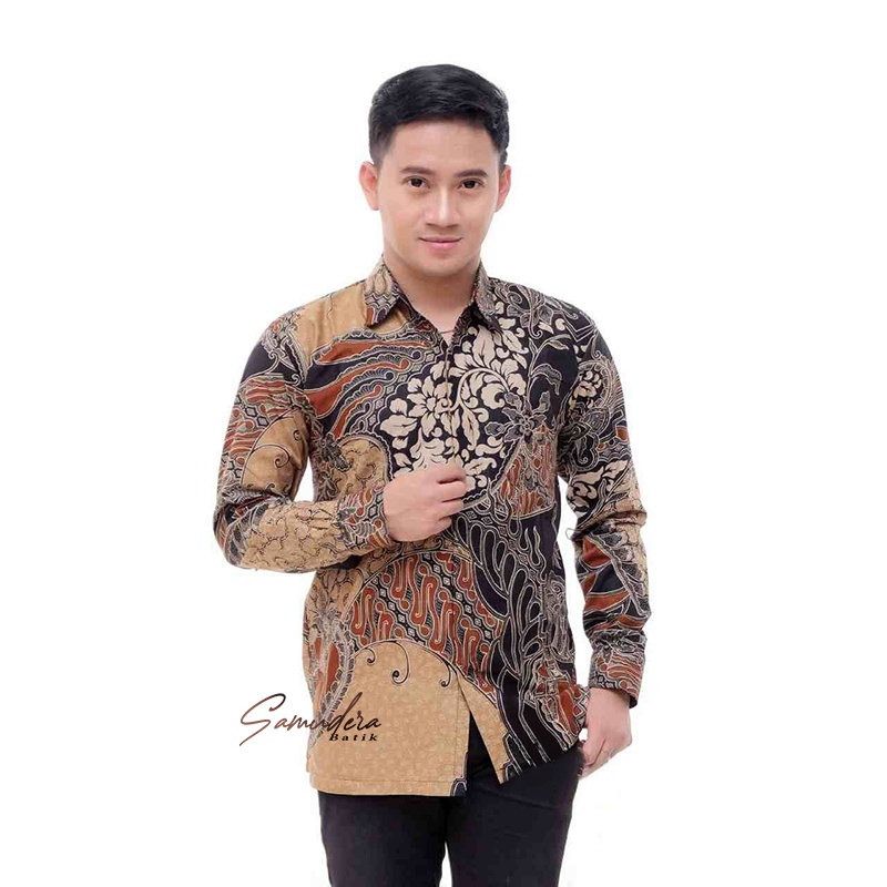 KEMEJA BATIK PRIA LENGAN PANJANG SIZE M L XL XXL  BSWART BatiK HRB026 Kenongo Hem Panjang Padi-Kmj Flora