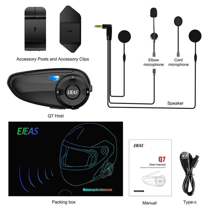 EJEAS Q7 Bluetooth Radio FM Intercom Helm 7 Rider Helmet Alt V6 PRO