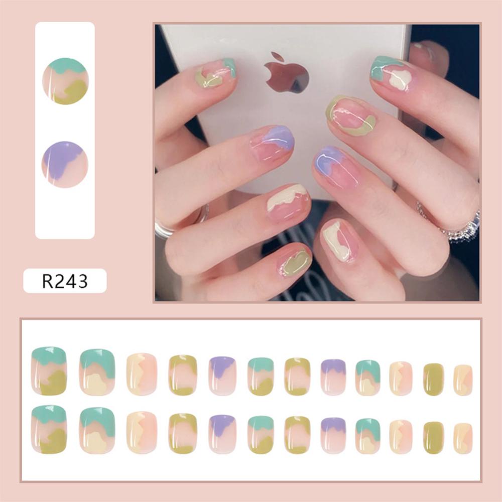 Timekey 24pcs / set Stiker Kuku Palsu Extension Removable Untuk Nail Art A8K9