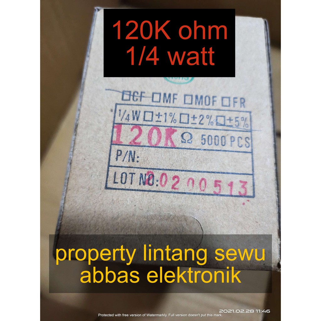 10PCS resistor 120k ohm 120 kilo ohm 120000 ohm 0.25 watt