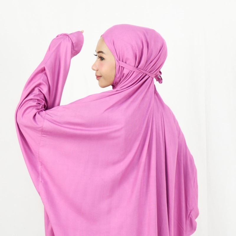 Mukena Dewasa Terusan Terbaru Mukenah Hadramaut Terompah Bordir Polos Bahan Rayon Super Jumbo 2IN1 Traveling Hitam Putih Pashmina