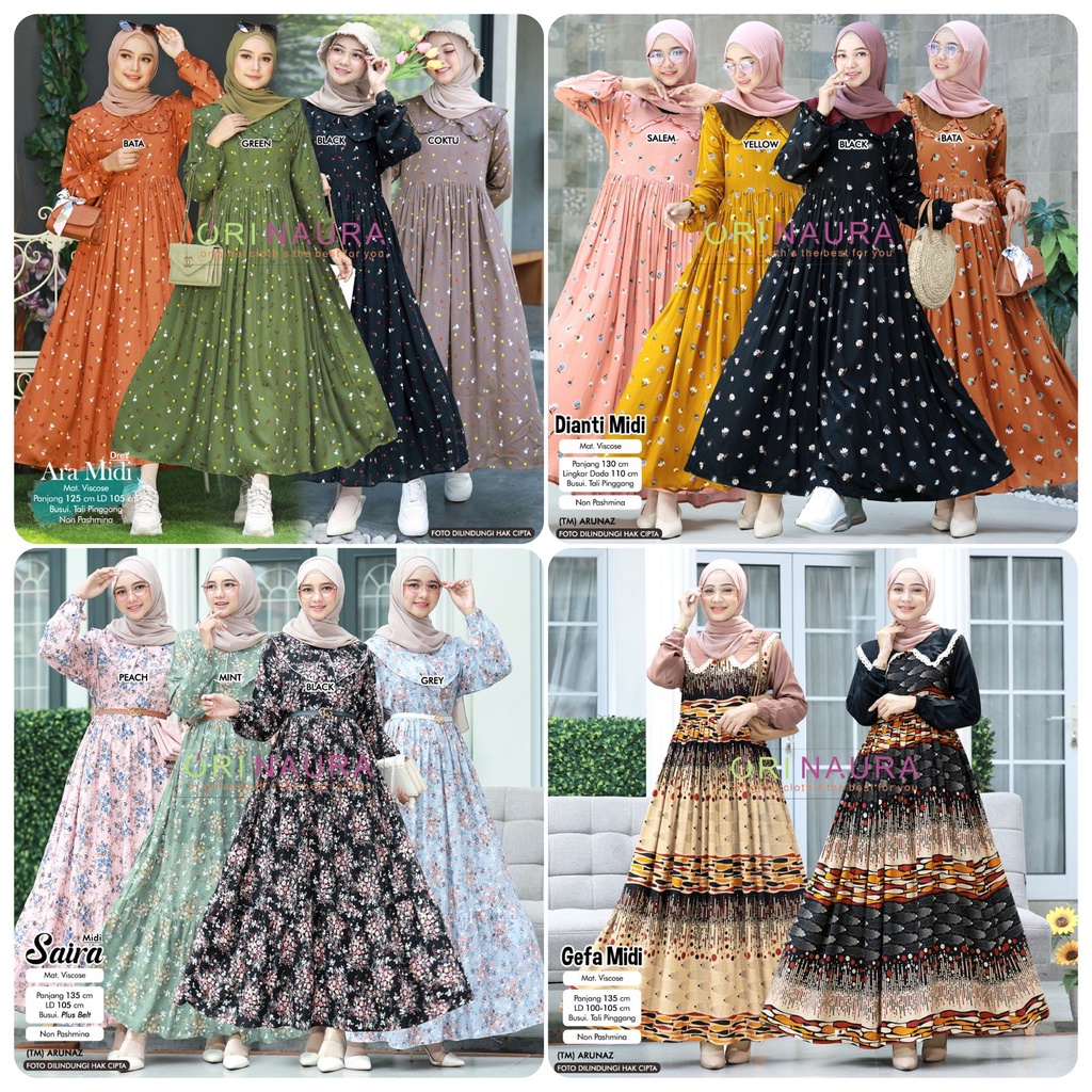 Gamis Motif All Model Series 1 ( Arrahman / Clodi / Rainbow / Grown / Enosa / Kasmir / Cica / Rafanda / Live / Cilla / Aqira / Isma / Keima / Megana ) Original Naura Mat Viscose