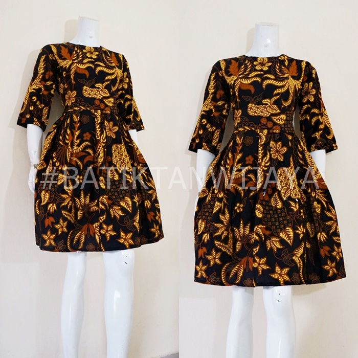 Dress Kerja Wanita Kantor Model Gaun Batik Bahan Katun Sogan Jogja Motif Jokowi Bisa Juga Untuk Gaun