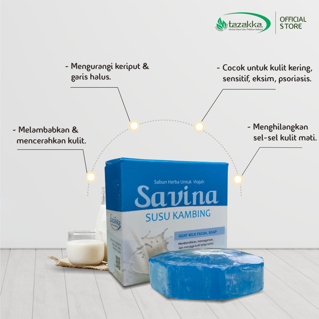 SABUN MUKA SUSU KAMBING Savina Herbal Tazakka Sabun Cuci Muka Pembersih Wajah ORI Transparan BPOM
