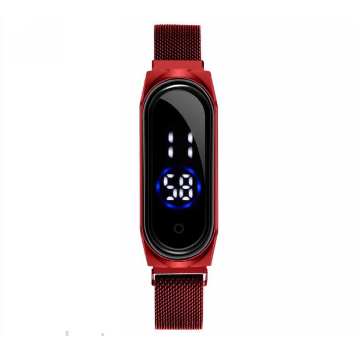 ⭐️𝐈𝐇𝐒 𝟎𝟎𝟒⭐️Jam Tangan Elektronik Digital LED Magnet Strap Watch Waterproof Wanita Pria Rantai-Merah