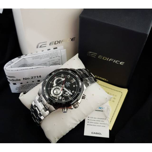 Jam Tangan Casio Edifice Cowok Pria EFR-554D-1AV EFR554 EFR 554 Silver Plat Hitam
