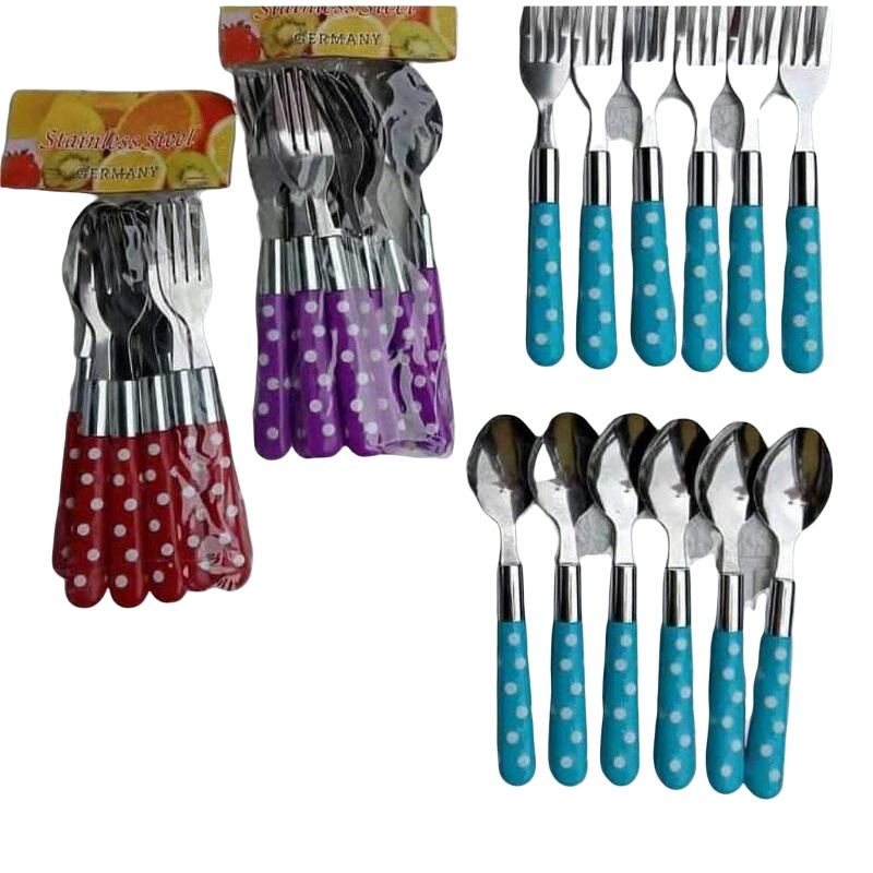 [DEASTORE] SENDOK MAKAN POLKADOT LUSINAN - 12 PCS - SET ALAT MAKAN CANTIK - SET SENDOK GARPU POLKA