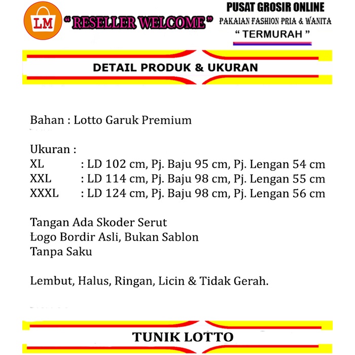 Atasan Wanita Muslim TUNIK LOTTO Bahan Lotto Garuk JUMBO Logo Bordir Bukan Sablon TERMURAH TERBARU KEKINIAN LMS 27845 27848 27851