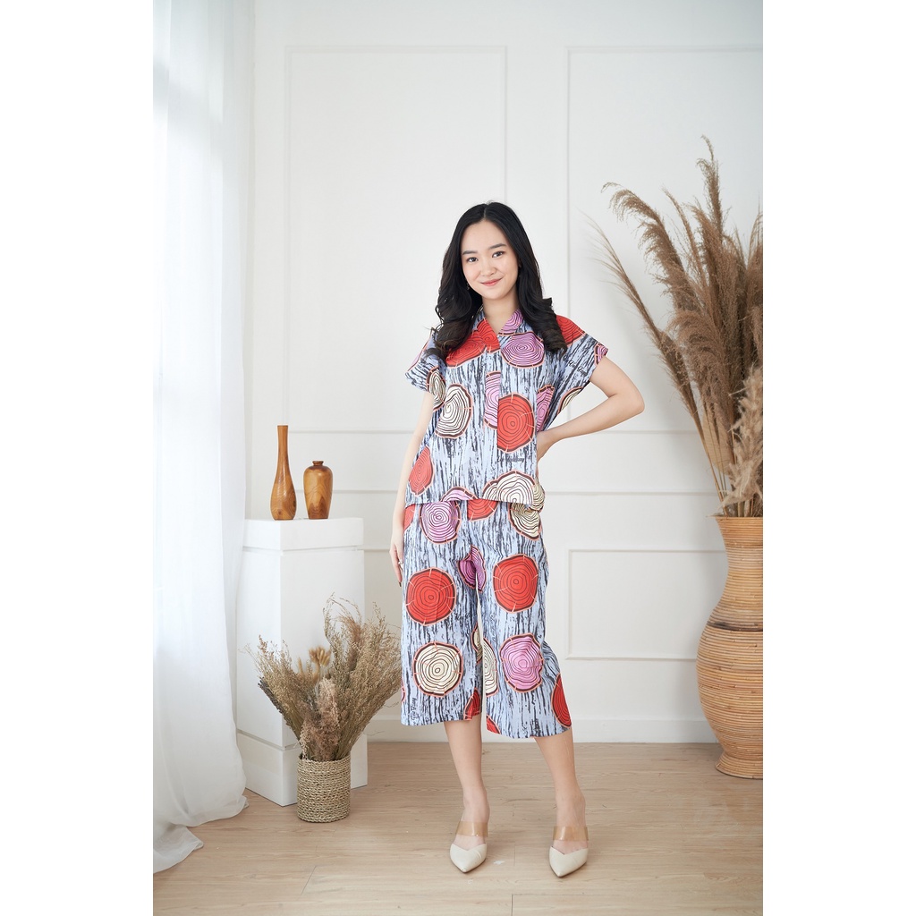 IZANY Piyama Dewasa Kimono Kulot / SET Kimono Kulot V Banyak Motif-ELLONIA BLUE