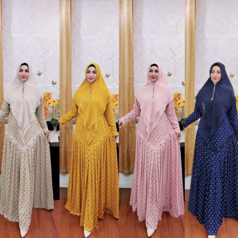 Wafa polka dress syari by As Maryam siap kirim