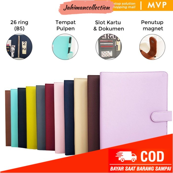 

✨ BISA COD ✨ Binder Kulit Polos Eksklusif 26 Ring Organizer Kertas B5 Krem Beige