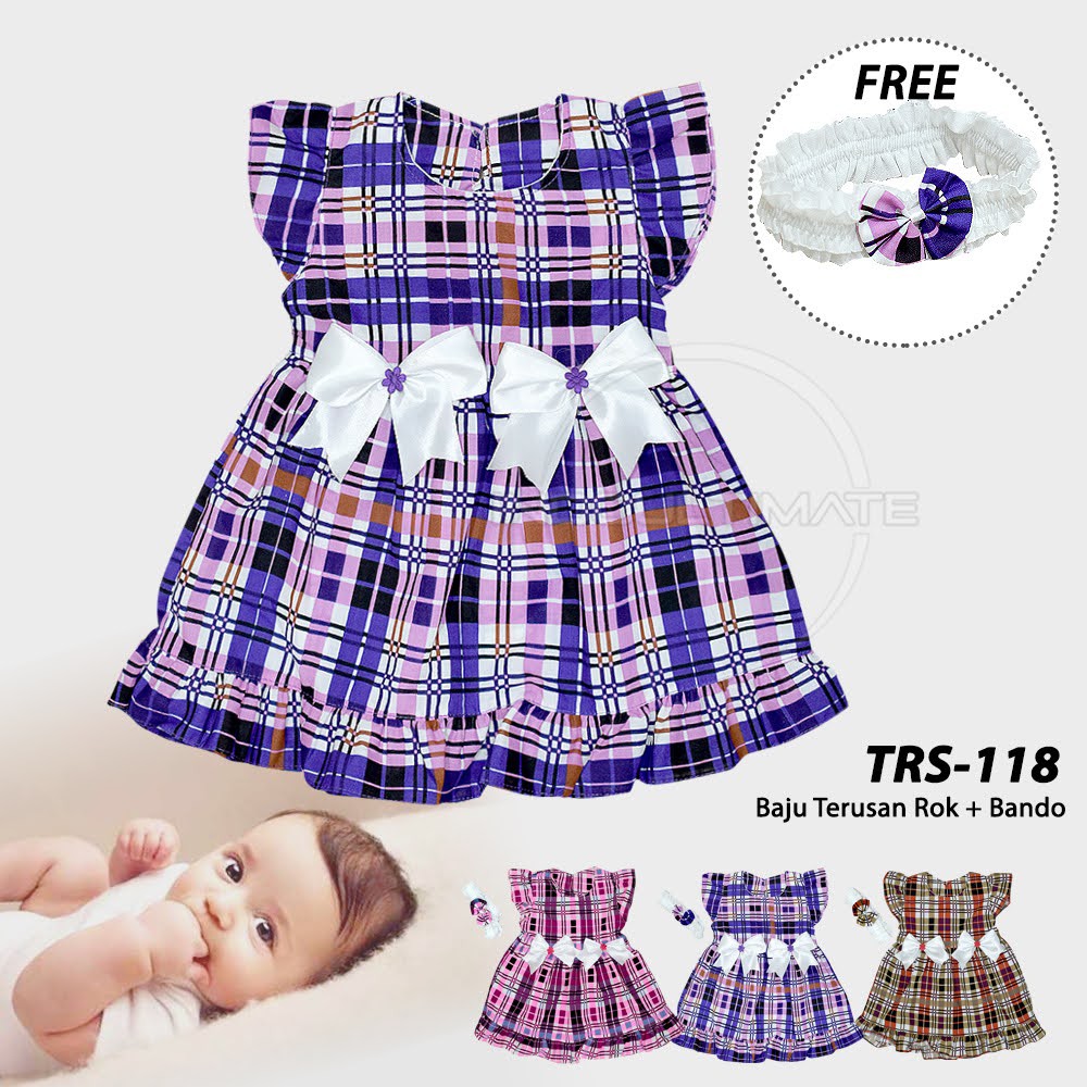 TRS-118 Baju Dress Bayi Perempuan + FREE Bando Dress Rok Bayi Baju Pesta Bayi Cewek Pakaian