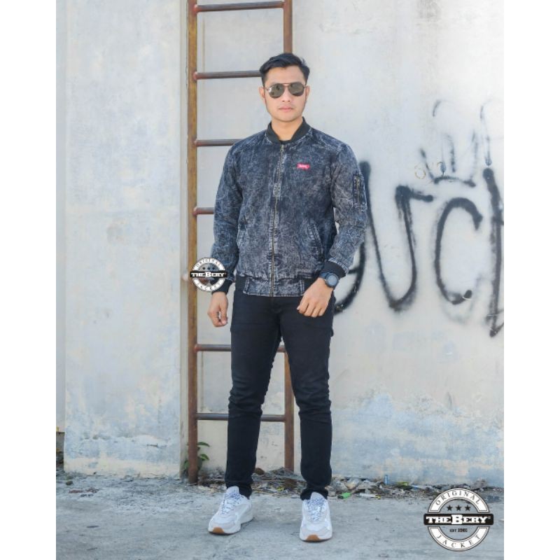 BOMBER JEANS BLACKACID ORIGNAL - JAKET PRIA BLACK ACID - ATASANPRIA BLACKACID -BOMBER JEANS ROCAFELA