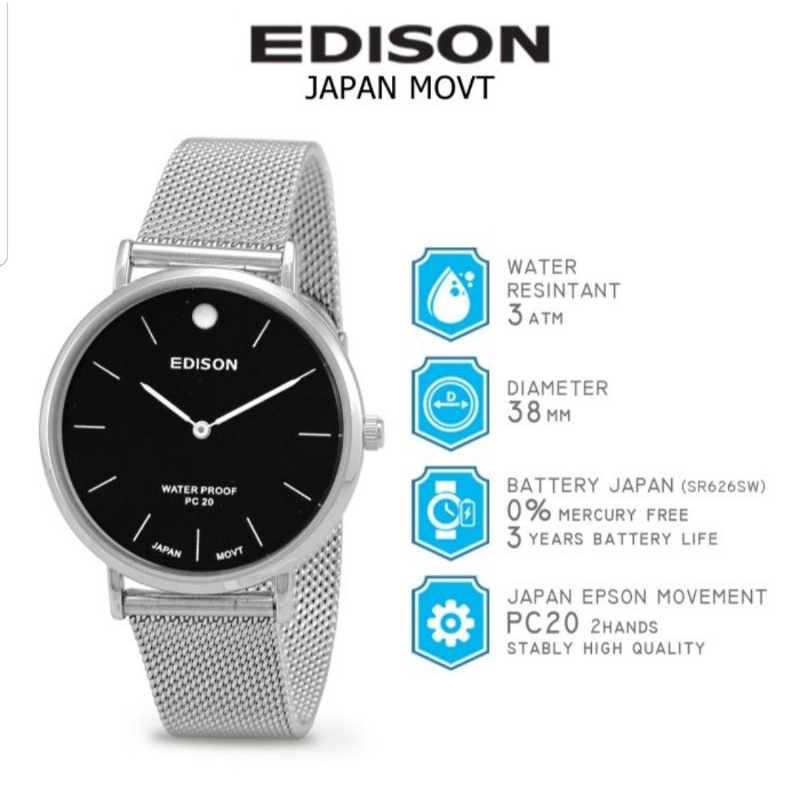 Jam Tangan Edison AR 240.5 EG R Slim Type Waterproof Japan Movement