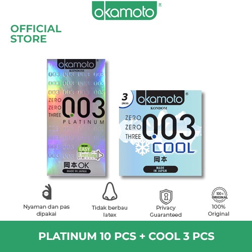 Okamoto Kondom Platinum - 10 Pcs + Okamoto Kondom Cool - 3 Pcs