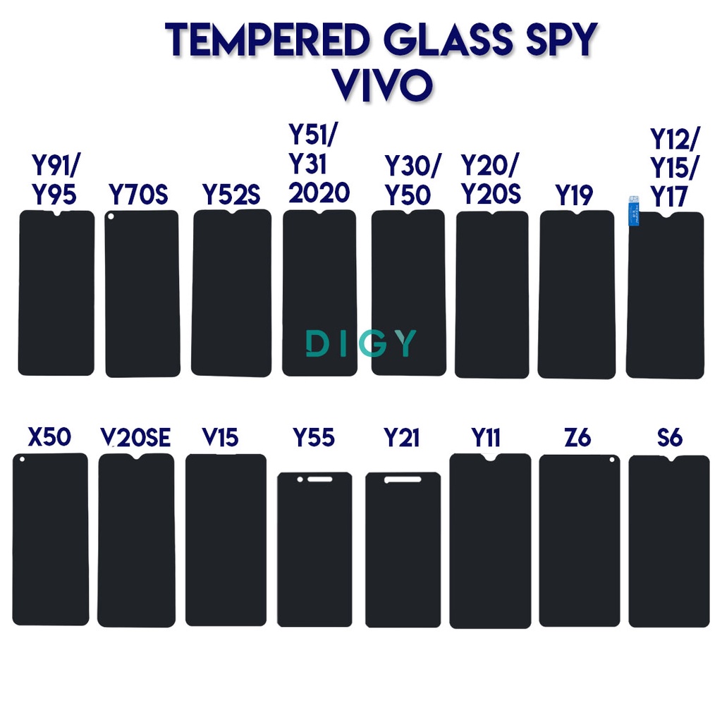 Tempered Glass Anti SPY S6 A1K C2 V20SE Y11 Y12 Y15 A5S X50 Y52S Y70S