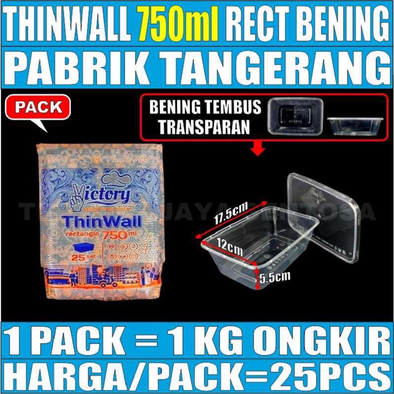 Thinwall 750ml 25pcs food container Rectangle lunch box tempat bekal makanan anak kotak makan plastik murah