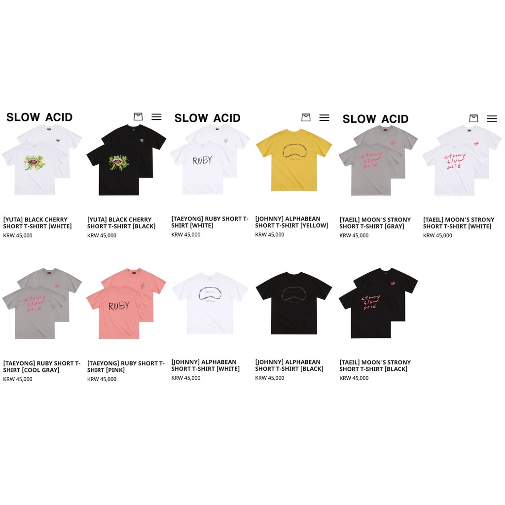 SLOW ACID x NCT 127 collab T-Shirt OFFICIAL + bene PC YUTA JOHNNY TAEIL