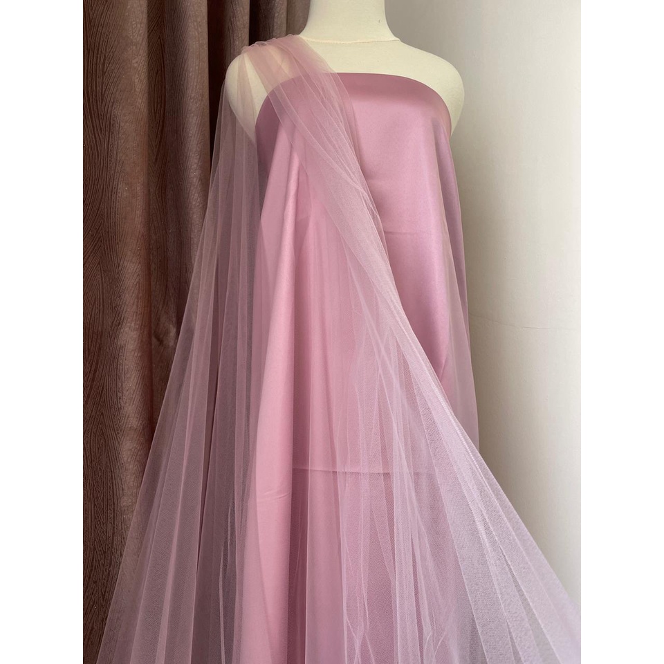 Kain Tile Tulle Halus Polos Soft Tulle Warna Merah Muda Rosegold